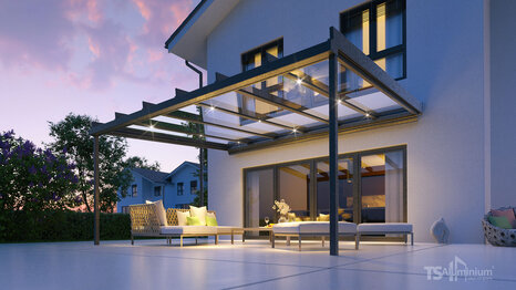 Überdachte Terrasse im gehobenen Wohnbau